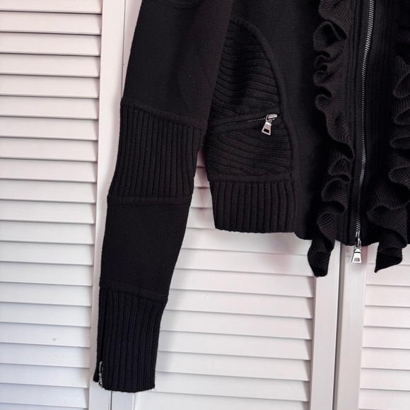 Diane von Furstenberg Wool Mock Neck Cardigan Sweater Chunky Moto Black Medium - Picture 7 of 11